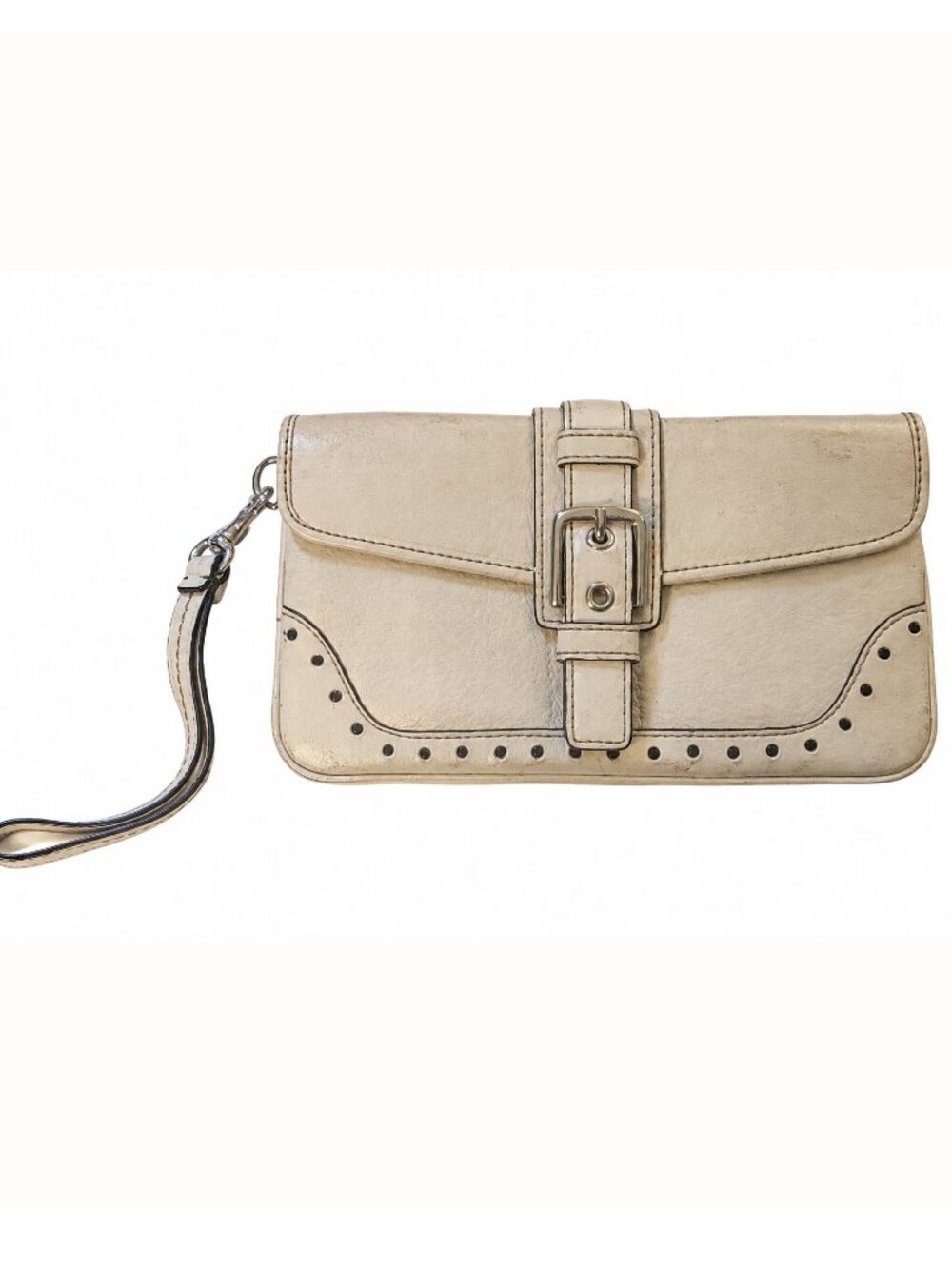 Coach Soho Bone Leather Buckle Studded Wristlet Clutch Y2K
